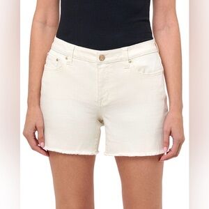 Women’s White Denim Shorts With Frayed Leg Openings & Stretchy Fabric Size 10
